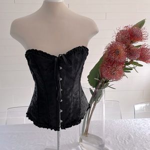 Large Floral Black Lace Trim Corset/Bustier with Boning